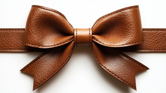 Elegant brown leather bow tied neatly on a flat surface highlighting intricate textures and craftsmanship in a timeless design