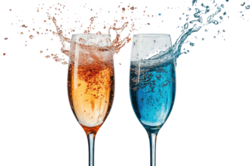 Colorful cocktail glasses splash together in a vibrant and refreshing celebration of flavors during a summer gathering