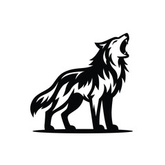 Vector silhouette black Howling Wolf. Abstract vector wolf icon design. Animal Illustration flat logo Isolated on white background.