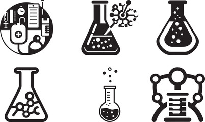  Hospital and medical health care Medical Research Icon set bundle silhouette vector illustration