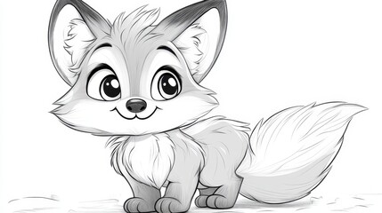 Cute cartoon fox coloring page featuring an adorable fluffy character with big eyes ready to be colored in and enjoyed by kids and adults alike