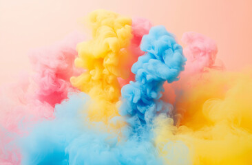 Fototapeta premium Pastel Gradient Background with Soft Pink, Blue, and Yellow Tones, Centered Light Smoke, High Resolution, Blurred Abstract Design, Perfect for Text Overlay and Ultra-Realistic Photography