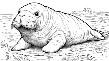 Unique seal coloring page featuring a playful marine mammal on the shore ready for artistic transformation
