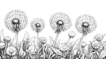 Delicate dandelions waiting for a gentle breeze to scatter their seeds across a sunny meadow in springtime
