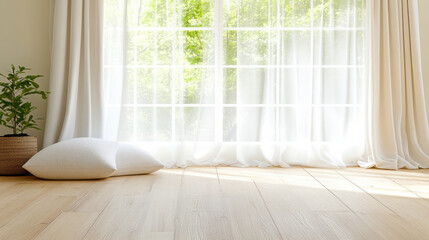Bright sunroom with soft curtains and cozy atmosphere