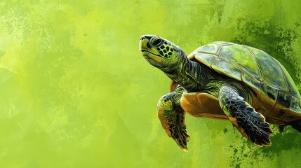 Celebration of world turtle day with artistic green turtle design for conservation awareness. Horizontal banner. Copy space. World Wildlife Day. Biological Diversity Day