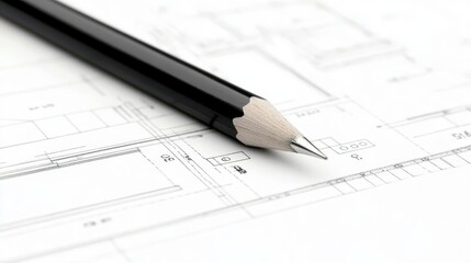 Closeup of pencil on blueprint, detailed plan for construction or design project