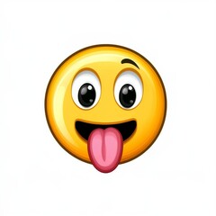 Fototapeta premium Playful Smiley Face Emoji with Bright Eyes and Sticking Tongue Out, Representing Happiness, Fun, and Laughter in Digital Communication and Social Media Contexts