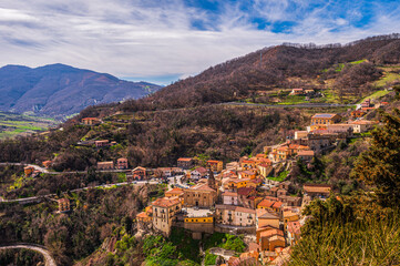 views of the village of Castelmezzano inside the Dolomiti Lucane, Potenza province Basilicata