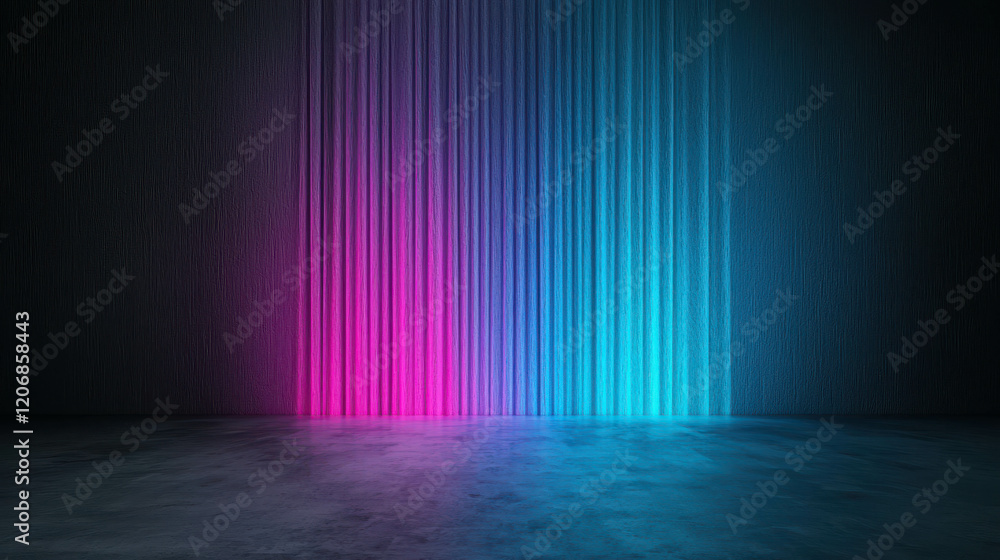 Aufkleber thin glowing lines cascading down like delicate rain in a dark space with colorful light