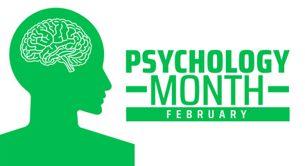 Psychology Month background banner or poster design template. observed every year in February. Holiday concept. Use to any Template, card, poster, placard, template.