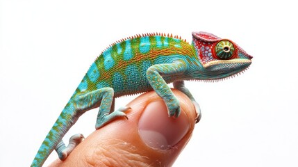 Obraz premium Colorful Chameleon on Finger