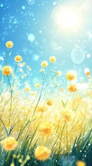 Fototapeta premium Sunny Meadow Bright Yellow Flowers Summer Day Dreamy Art