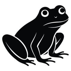 A green frog sitting on a lily pad in a pond with cattails in the background, vector illustration.