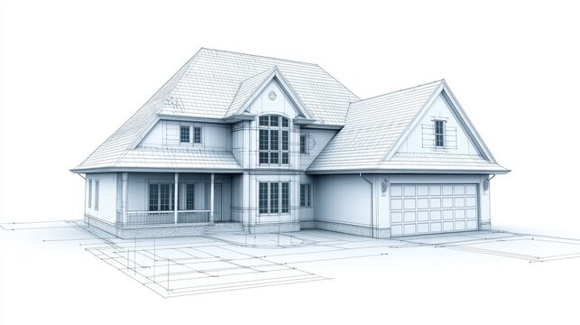3d architectural visualization, modern house design and blueprint integration for residential construction planning
