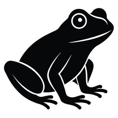 A green frog sitting on a lily pad in a pond with cattails in the background, vector illustration.