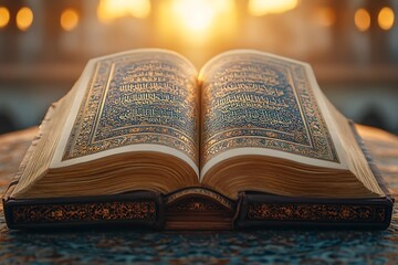 Obraz premium Pattani, Thailand - Quran is an Islamic holy book for muslim with Holy Quran on wooden stand. selective focus.