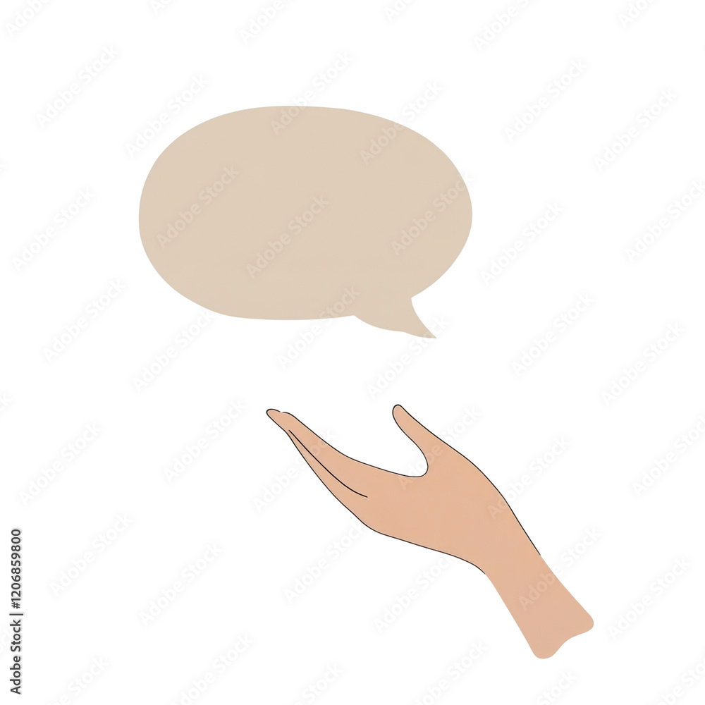 Poster a minimalist illustration depicts a hand delicately supporting a blank speech bubble symbolizing ope