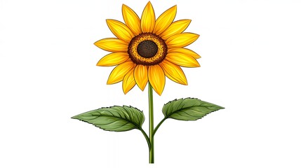 Fototapeta premium Vibrant Sunflower with Bright Yellow Petals and Green Leaves