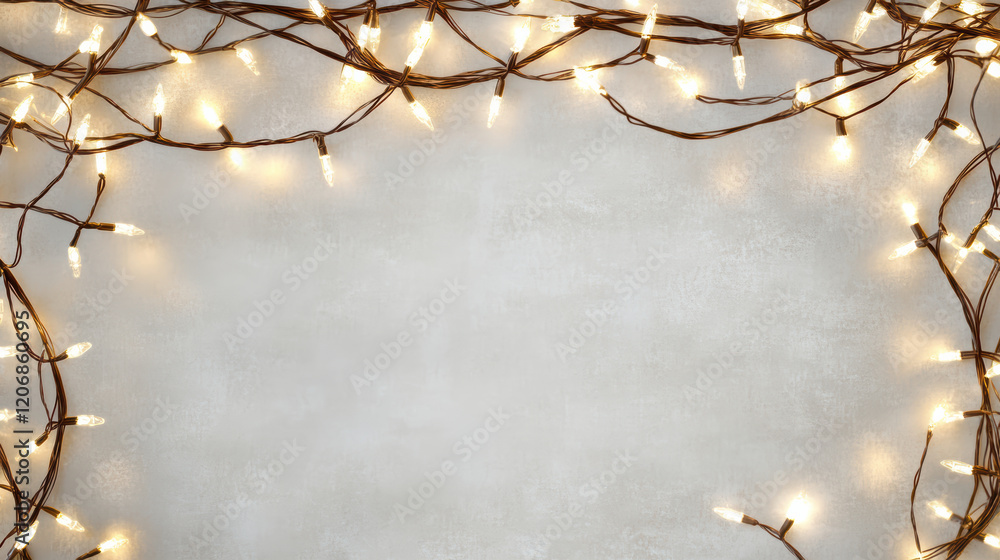 Poster bright string lights creating festive border on textured background