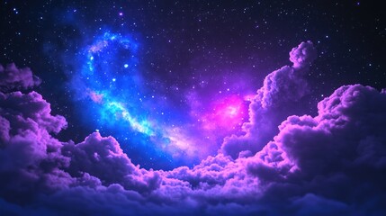 Fototapeta premium Enchanting Night: Colorful Aurora and Galaxy in Blue and Purple for Wallpaper
