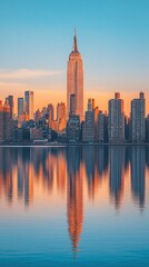 Obraz premium Majestic Skyline Reflection Golden Hour Cityscape