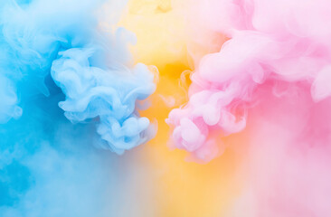 Obraz premium Pastel Gradient Background with Soft Pink, Blue, and Yellow Tones, Centered Light Smoke, High Resolution, Blurred Abstract Design, Perfect for Text Overlay and Ultra-Realistic Photography
