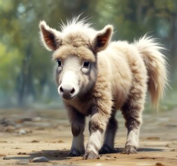 Fototapeta premium Illustration of cute animal, fluffy donkey.