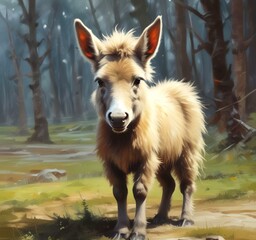 Fototapeta premium Illustration of cute animal, fluffy donkey.