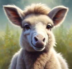 Fototapeta premium Illustration of cute animal, fluffy donkey.