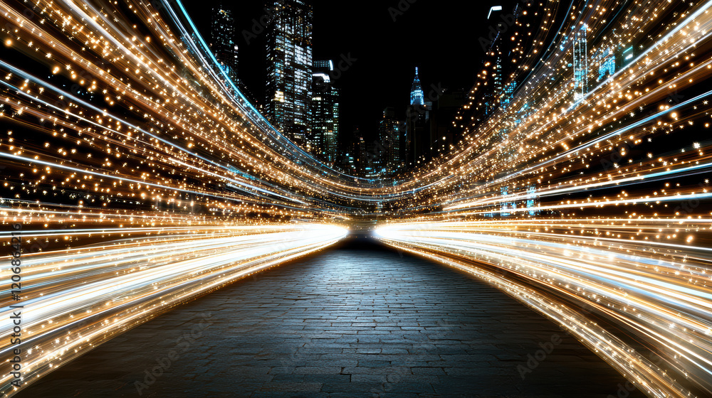 Aufkleber dynamic light trails create vibrant abstract bokeh effect in city