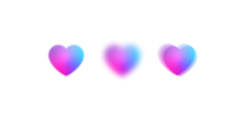 Glowing pink and blue gradient hearts on transparent background, png element for valentine, love,...