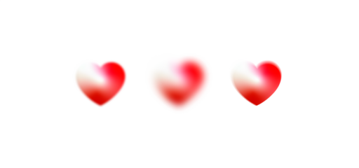 Red gradient blurry hearts glowing on transparent background, png element set for greeting, banner, cover, post, template design