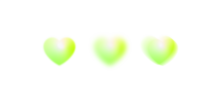 Green blurry love hearts glowing with gradient effect, isolated png element for valentine, romance, affection, relationship illustration design