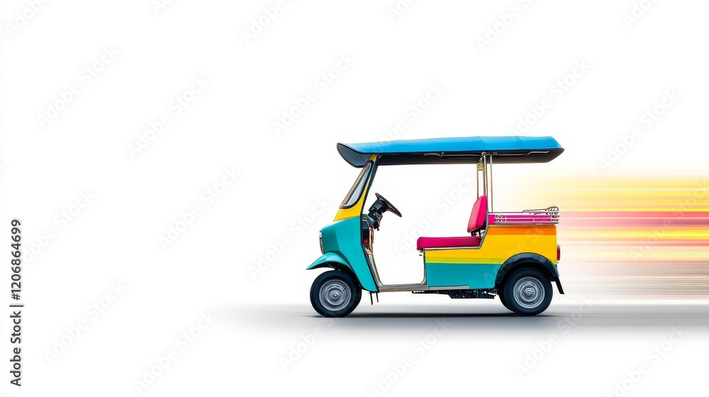 Poster colorful tuk tuk in motion, capturing speed and vibrancy on a clear background ideal for travel and 