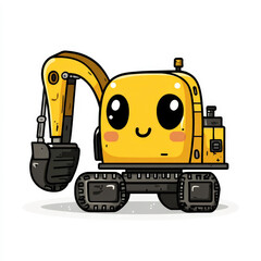 Fototapeta premium Cute cartoon excavator character with a happy face and bright yellow color, ideal for construction-themed children's media or playful industrial illustrations.