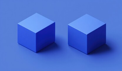 Fototapeta premium Two blue cubes on blue background. (1)