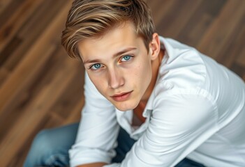 Obraz premium Portrait of a male teenager in casual attire