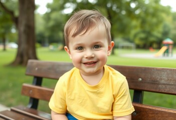 Portrait of a 3-year-old boy in a park
