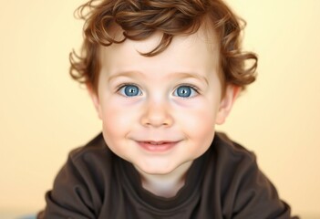 Fototapeta premium Portrait of a 2-year-old boy from the waist up with a plain background
