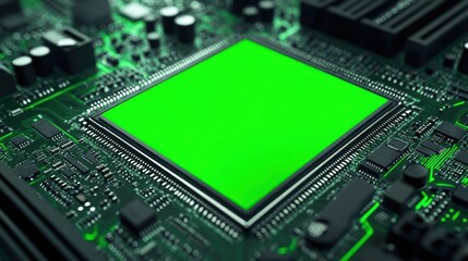 Obraz premium Green Screen Chip on a Motherboard