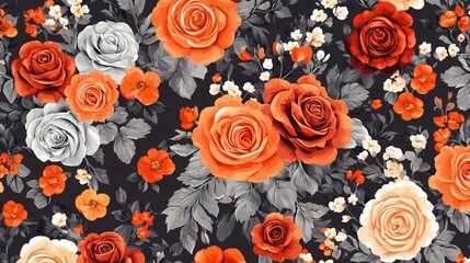 Elegant Orange and Grey Roses Floral Pattern Design