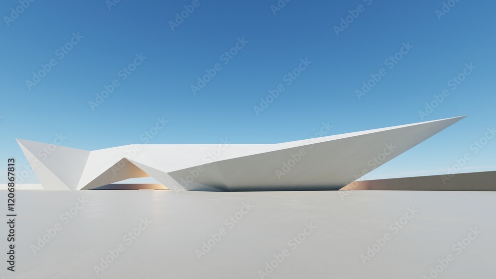 Aufkleber 3d render of abstract modern architecture with empty cement floor, minimal exterior, car presentation background