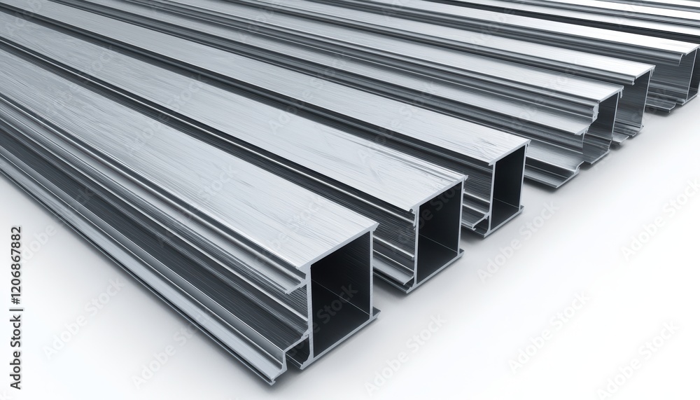 Poster a close-up view of metallic rectangular bars, showcasing sleek, shiny surfaces arranged in parallel 