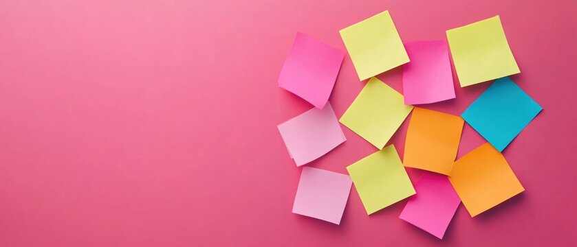 Colorful Sticky Notes on Pink Background Modern Office Supplies Design Concept - Powered by Adobe