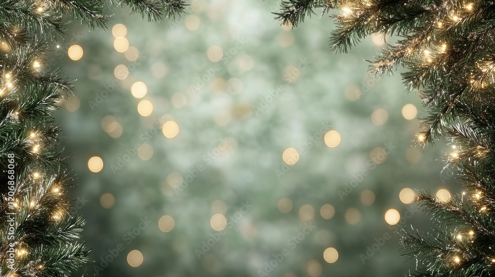 Poster lush green and gold tones create vibrant abstract bokeh effect