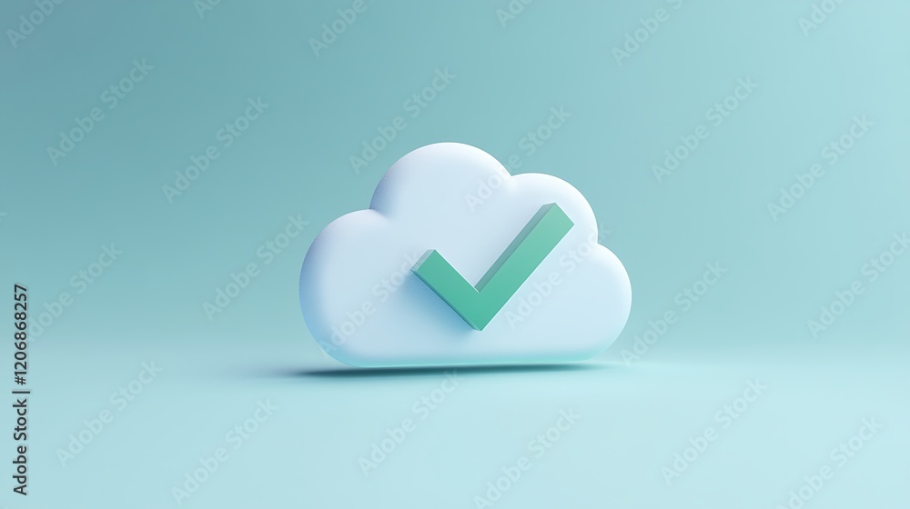 Poster 3d illustration of a cloud with a green check mark symbolizing security and success in cloud computi