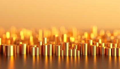 The image showcases a shimmering array of golden cylindrical shapes, creating a visually striking and luxurious ambiance.