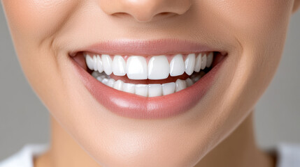 Obraz premium Bright smile showcasing healthy teeth and gleaming enamel in soft focus