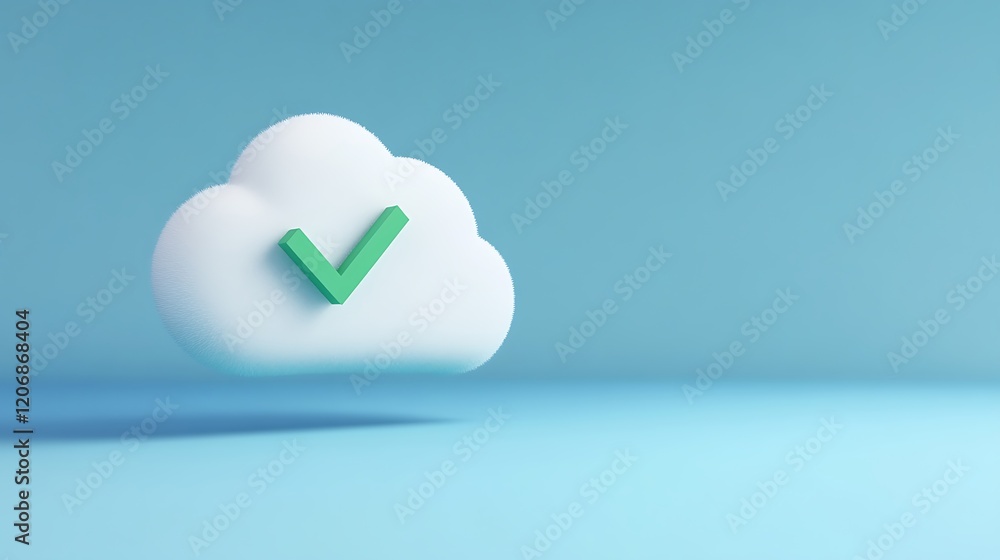 Poster 3d illustration of cloud symbol with check mark signifying success and approval in digital technolog